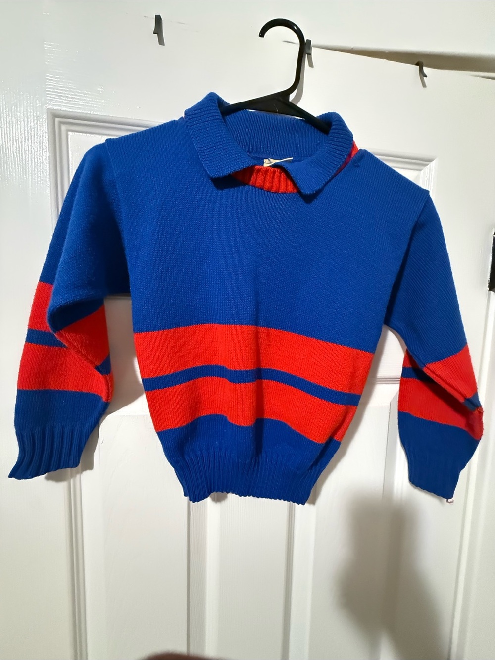 Vintage Blue and Red boy’s Stripe Collar Sweater from the 80’s — size 5